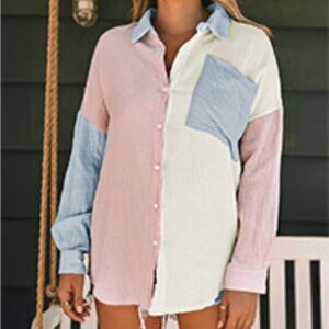 Dokotoo women’s Stylish Colorblock Button Down cotton Shirt